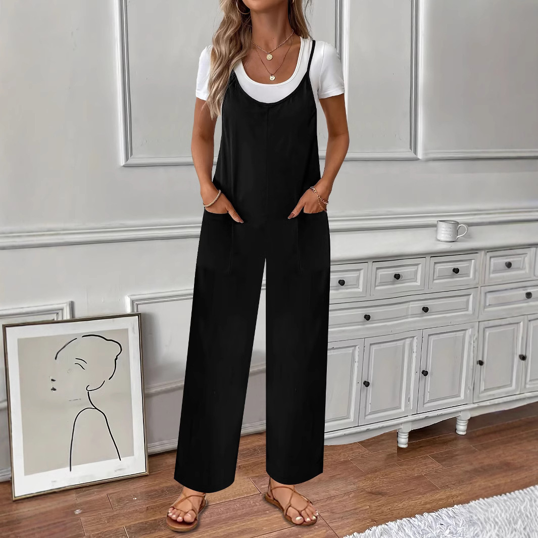Women's Sleeveless Wide-Leg Jumpsuit Solid Color Casual