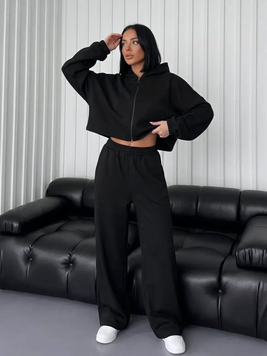 Women's Cropped Hoodie and Pants Set Oversized Loungewear