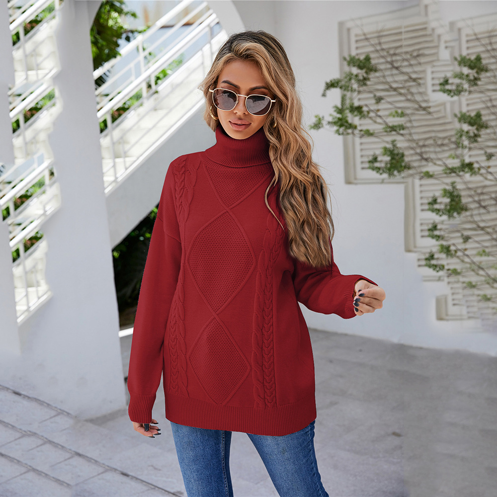 Women's Turtleneck Cable Knit Pullover Sweater Plus Size Loose Fit