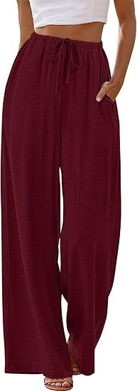 Women's Summer Solid Color Drawstring Wide-Leg Pants