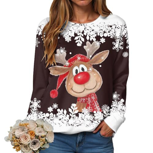 Women's Christmas Reindeer Snowflake Print Crewneck Sweatshirt
