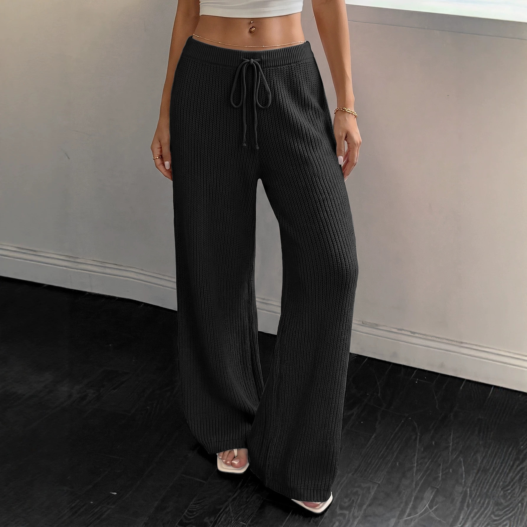 Women's Comfortable Knit Drawstring Straight-Leg Sweater Pants