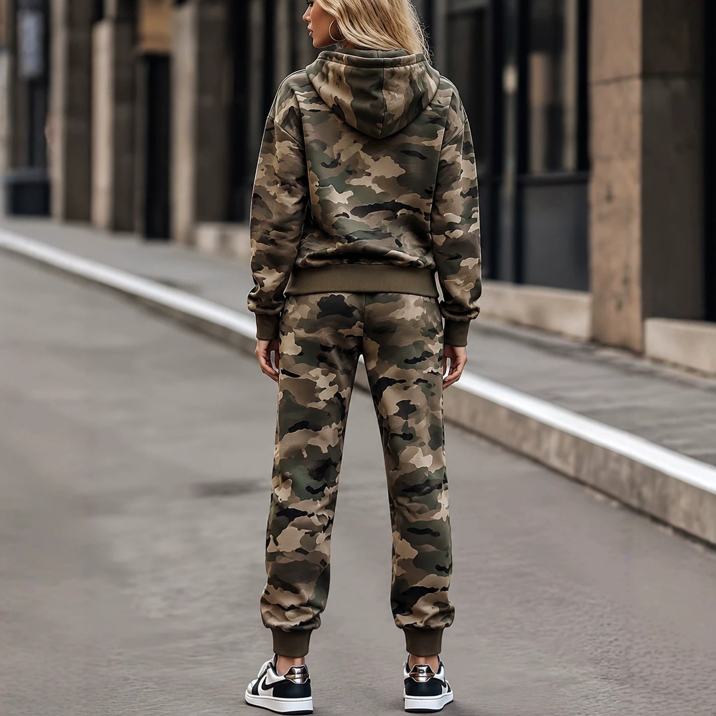 Retro Camo Hoodie and Pants Two-Piece Set Loose Fit Unisex