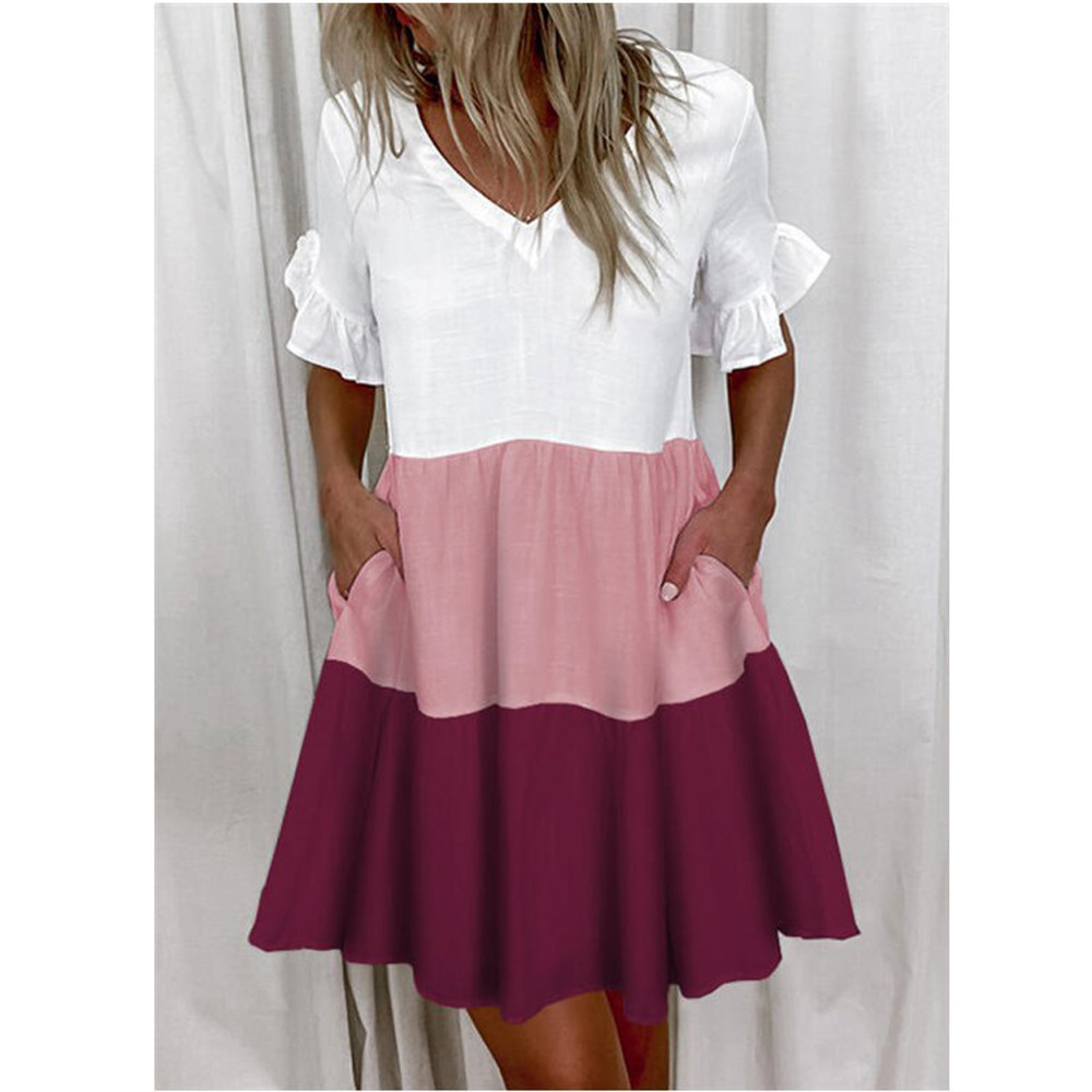 Women's Summer V-Neck Floral Ruffle Pocket Dress