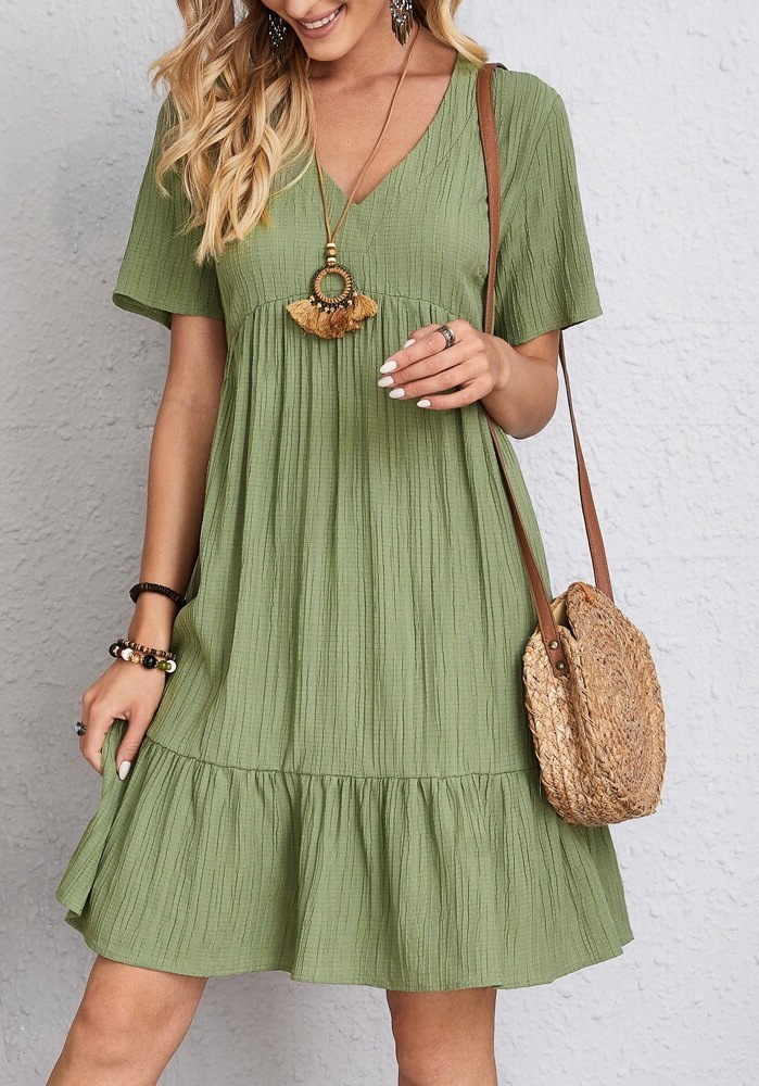 Women's Summer Loose Short Sleeve High Waist Flowy Dress
