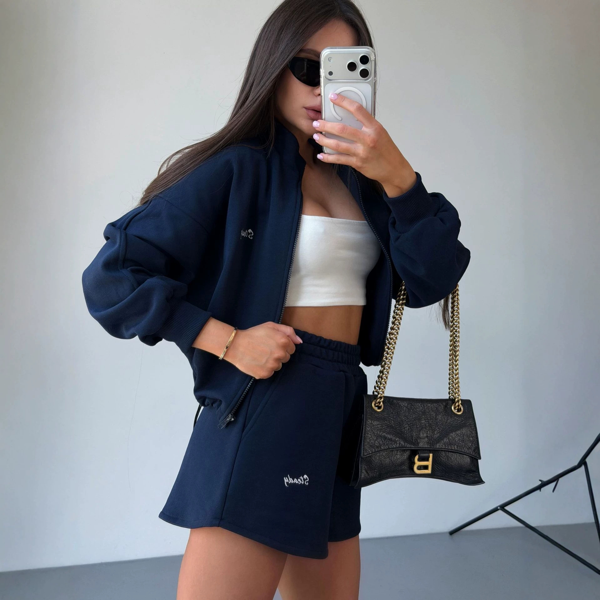 Zip-Up Cardigan & Shorts Sweatsuit Set