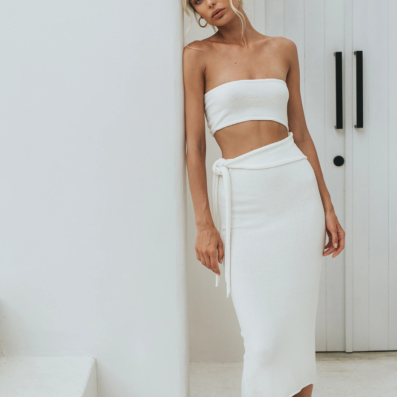 Women's Sexy Cutout Open Back Strapless Tie Knit Dress