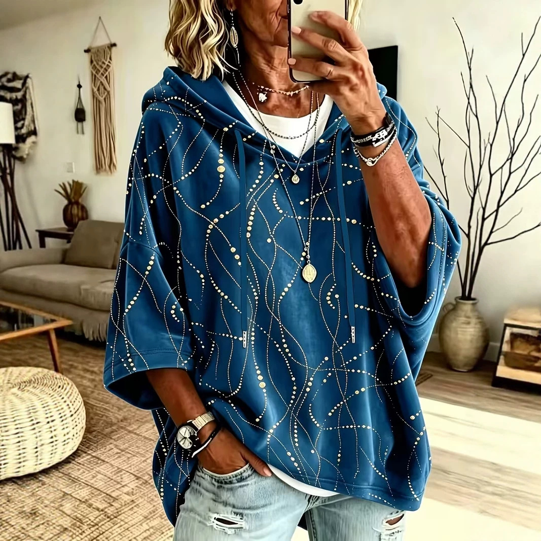 Women's Polka Dot Line Print Casual Hoodie