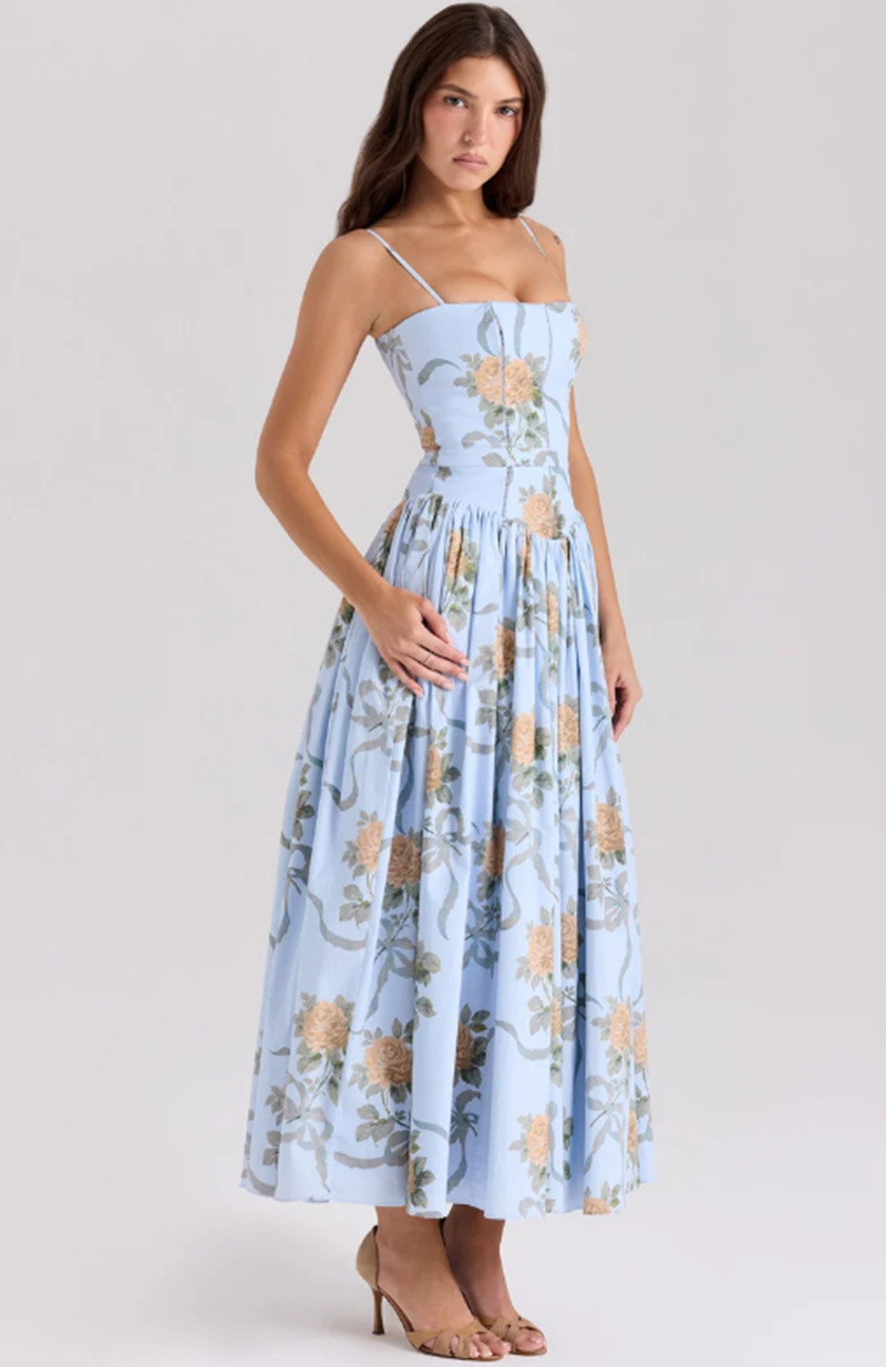 Floral Sleeveless Slip Dress Slimming Elegant Midi Dress for Women
