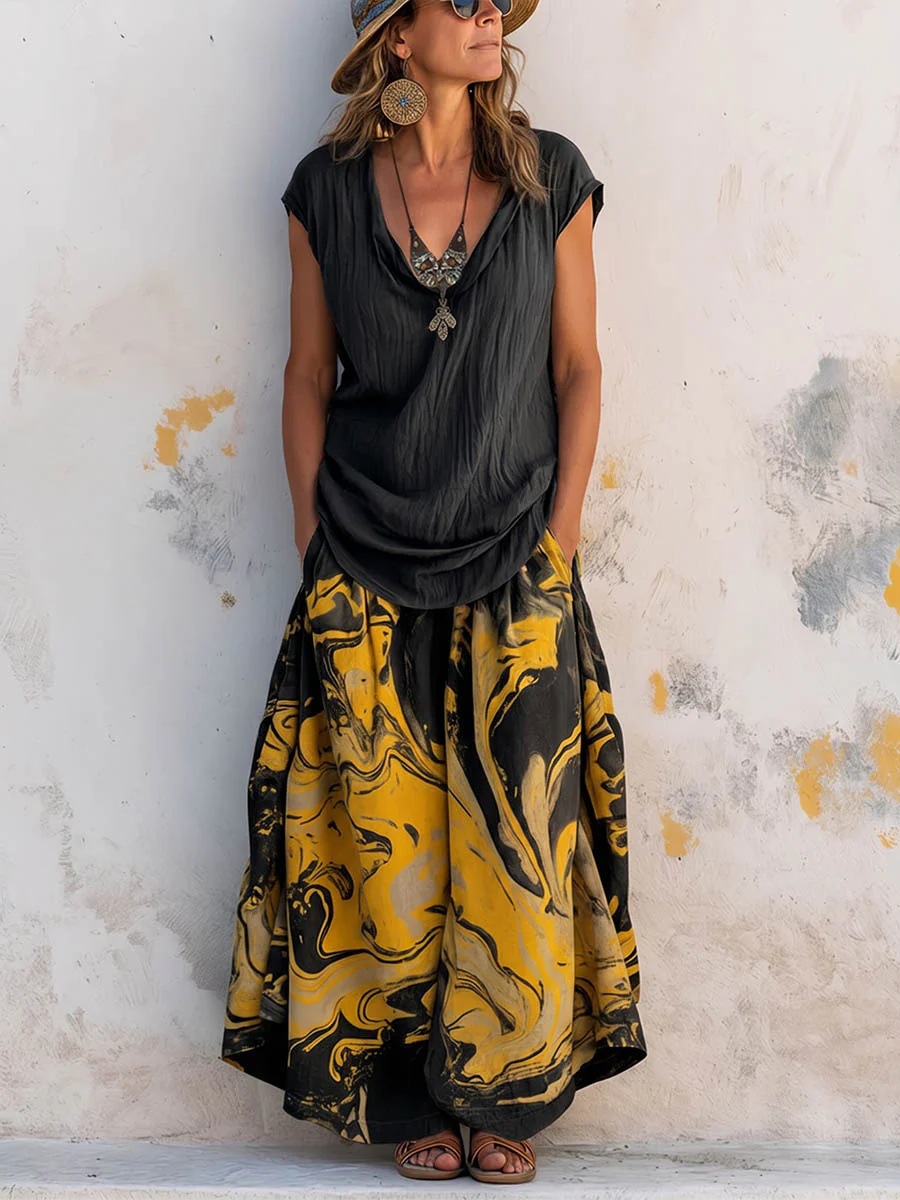 Women's Printed Tank Top and Wide-Leg Pants Two-Piece Set