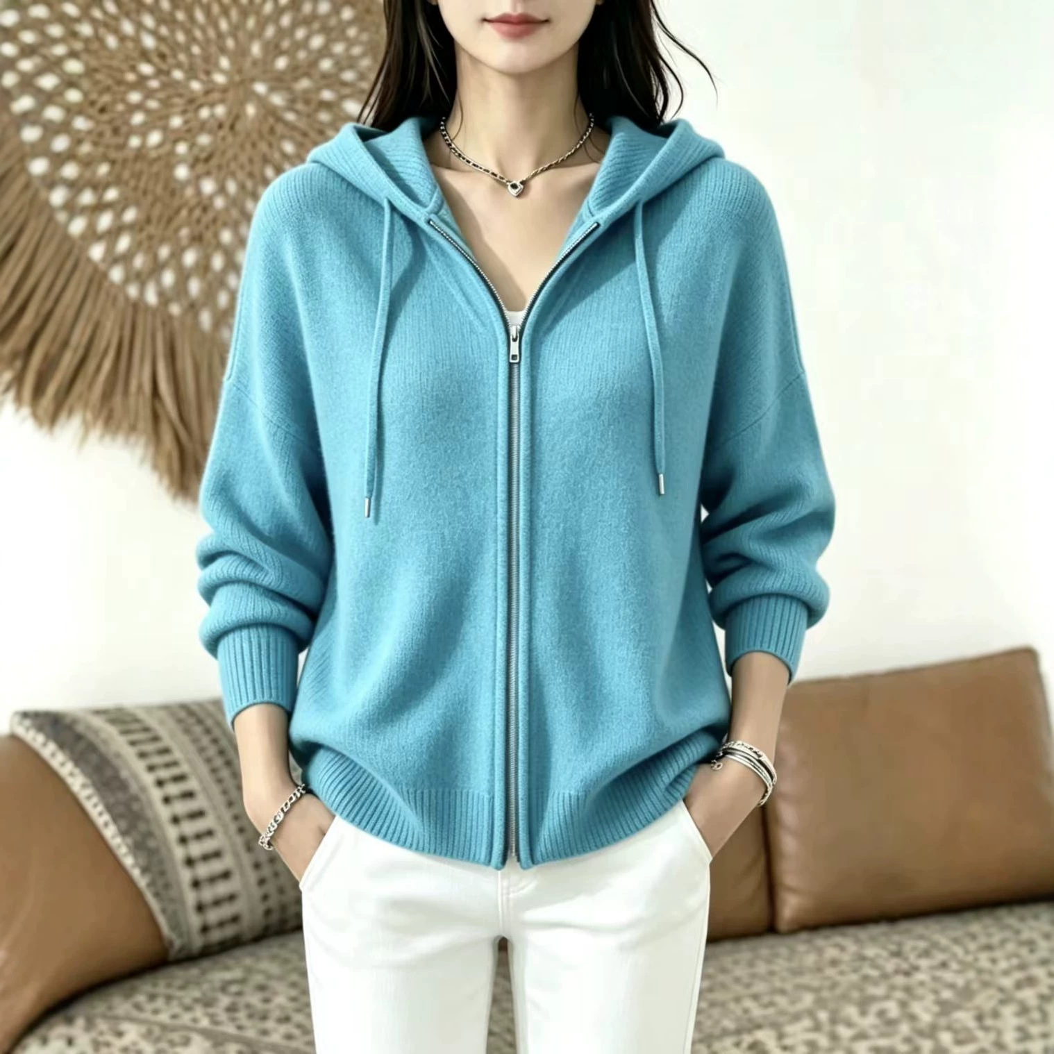 Women's Zip-Up Hooded Knit Cardigan Sweater