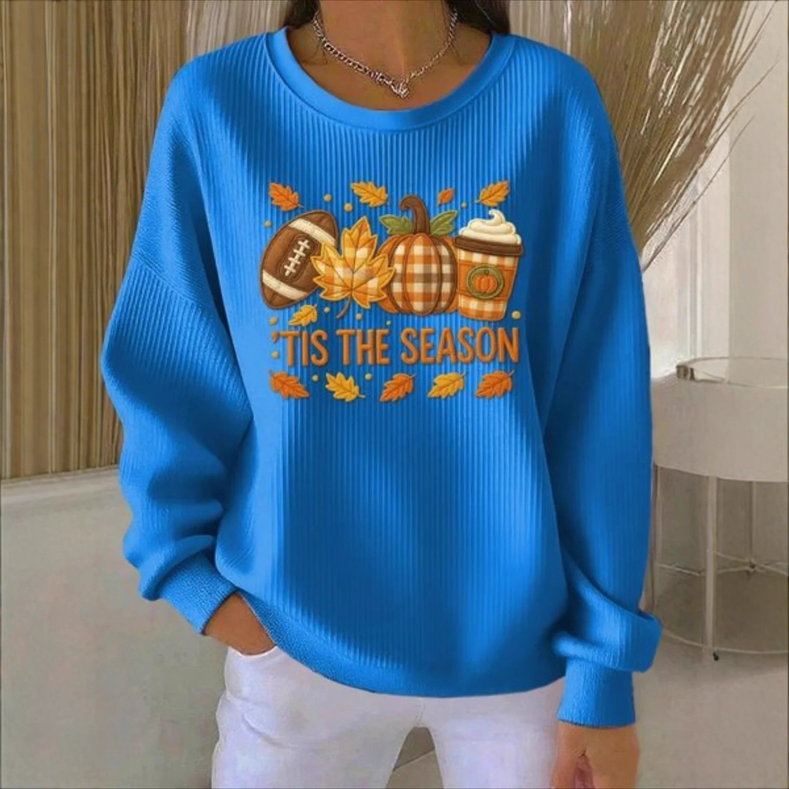 Women's Pumpkin Christmas Tree Bow Print Crewneck Sweatshirt