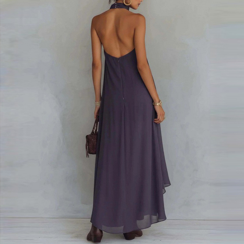 Purple High Neck Sleeveless Ruffled Maxi Dress