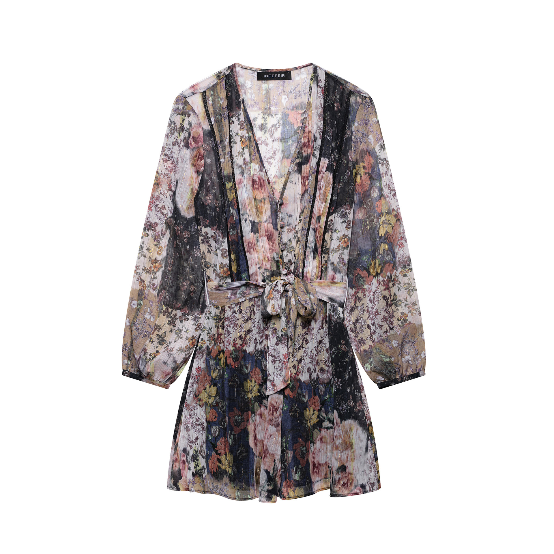 Women's Vintage Floral Print Long Sleeve Dress with Collar