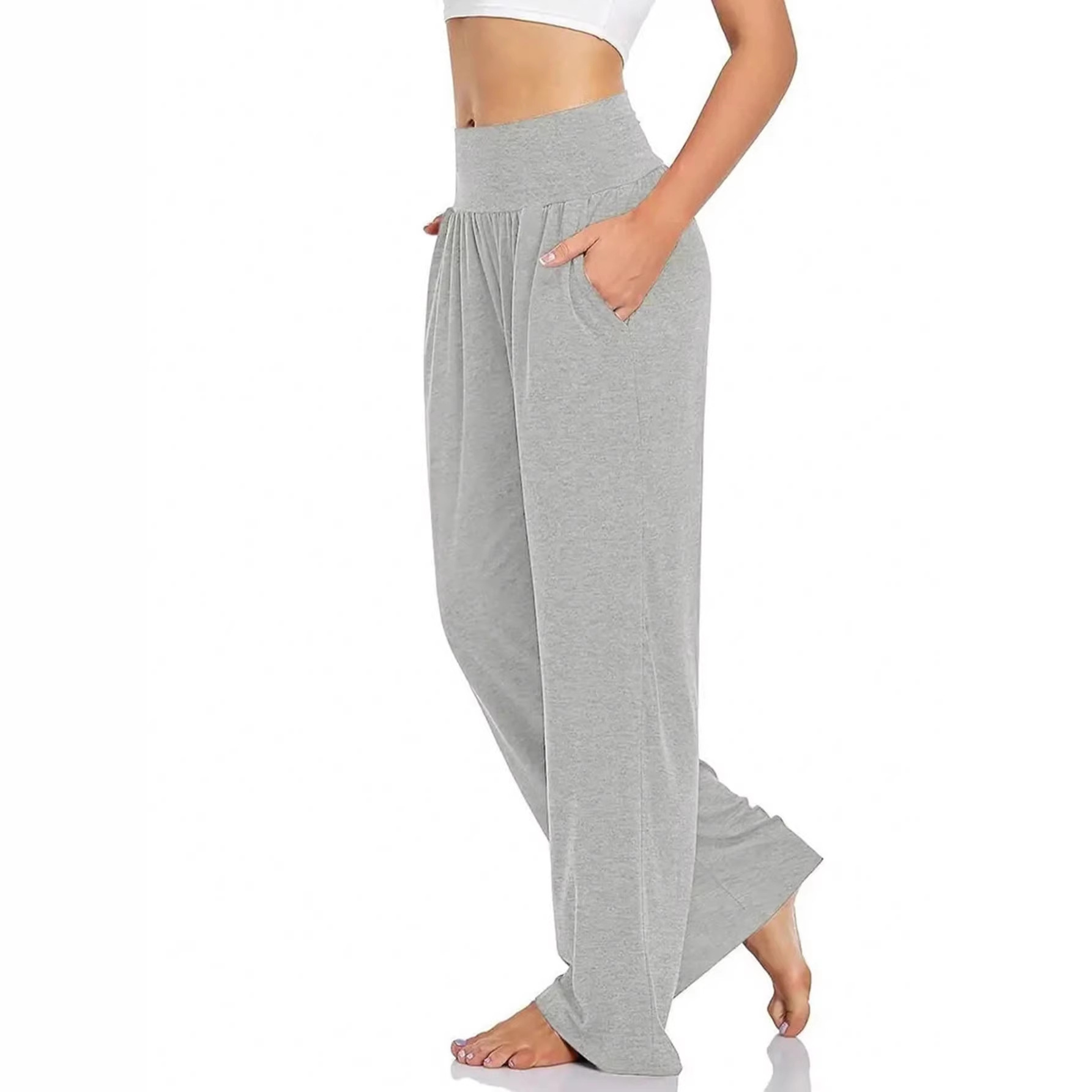 Two-Piece Wide-Leg High-Waist Lounge Pants with Pockets