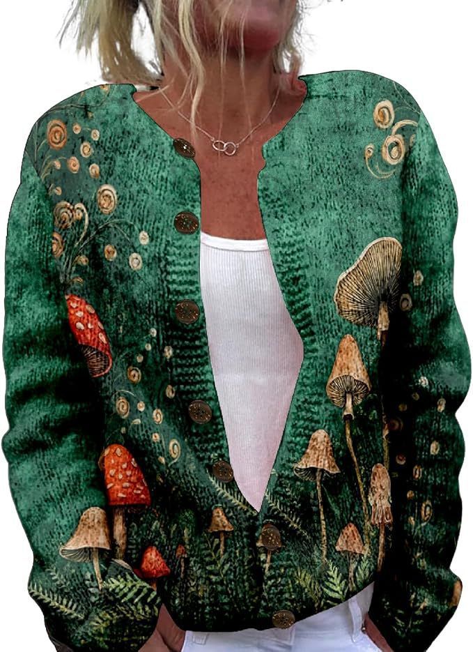 Women's Winter Graphic Print Faux Sweater Cardigan with Button Front