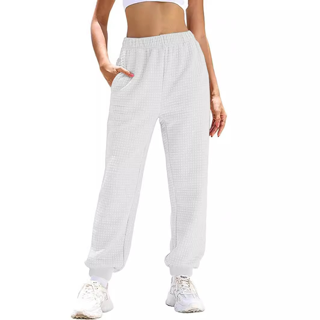 Waffle Knit Lounge Pants Straight Leg High Waist