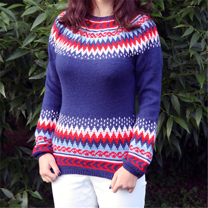 Women's Color-Block Crewneck Pullover Knit Sweater