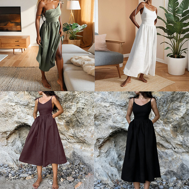 Elegant Solid High-Waist Cami Dress Sleeveless Long