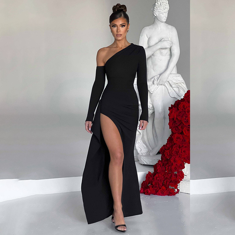 Sexy Asymmetric One-Shoulder High-Slit Long Dress