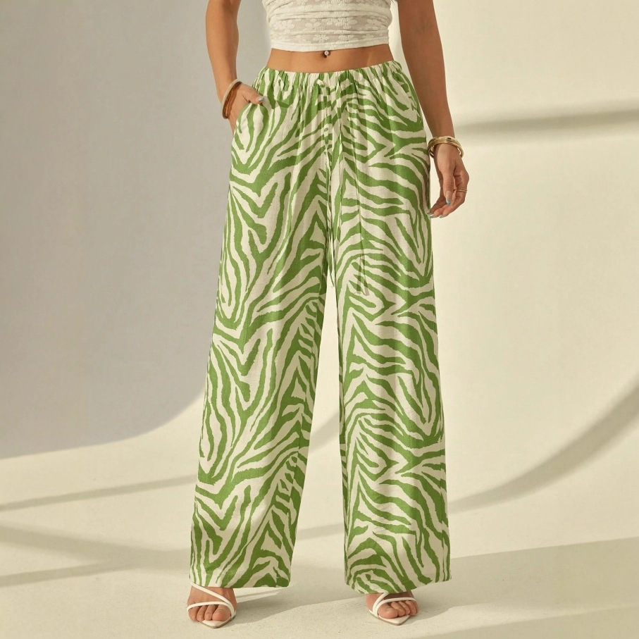 Zebra Print Wide-Leg Pants Women's Fall Casual Loose Straight Trousers
