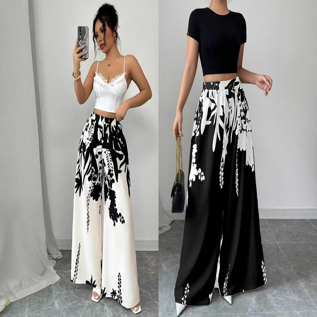 Women's Bohemian Print Tie-Waist Straight-Leg Casual Pants