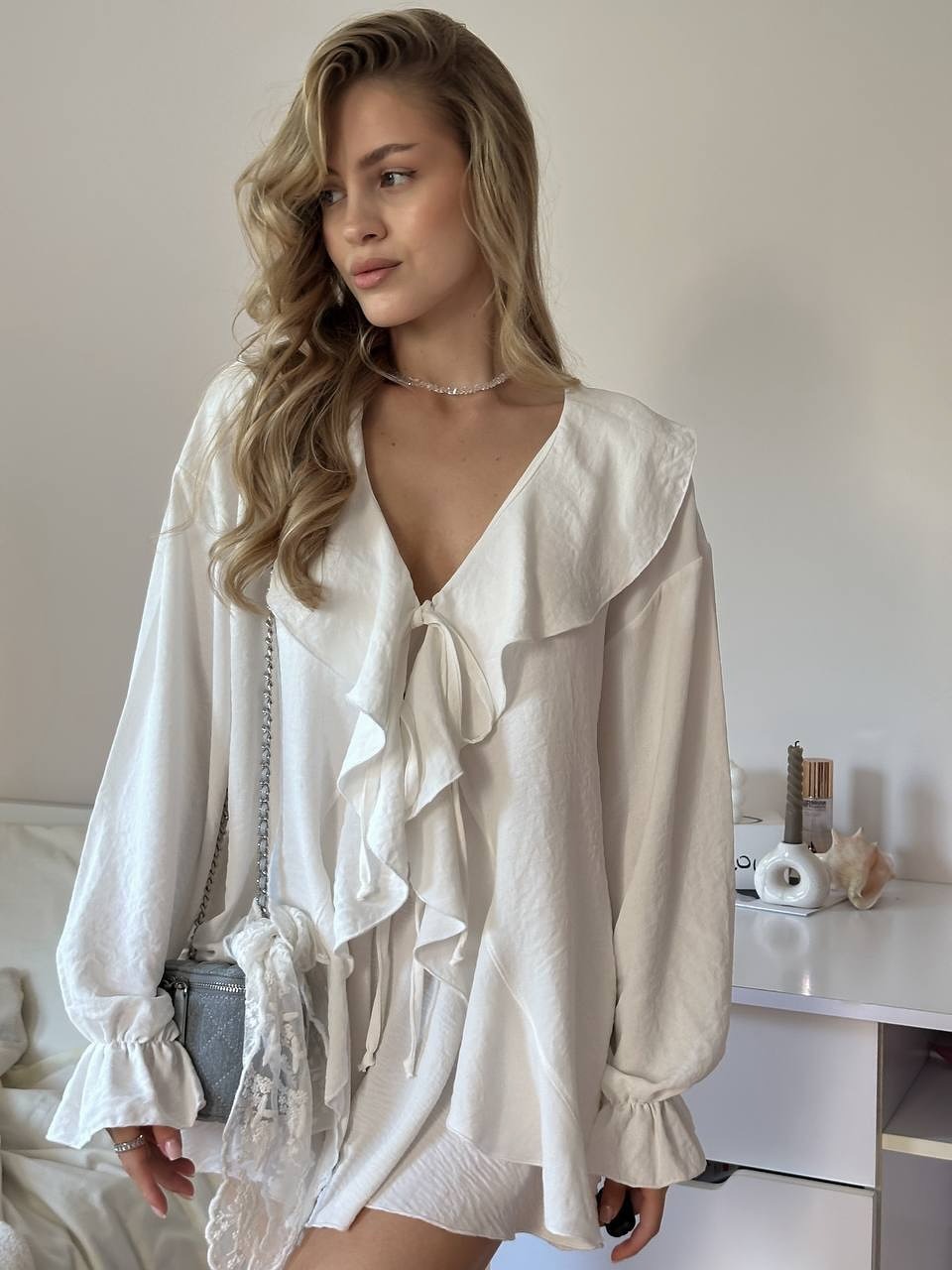 Women's Ruffle Trim Loose Top and Shorts Two-Piece Set