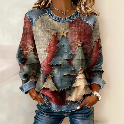 Women's Striped Paw Print Tribal Graphic Crewneck Sweatshirt