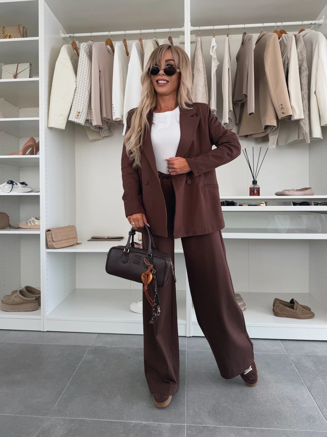 Solid Color Long Sleeve Slim Fit Top and Tie-Waist Pants Two-Piece Set