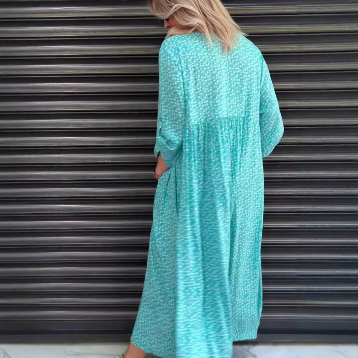 Women's Floral Button Long Sleeve Dress