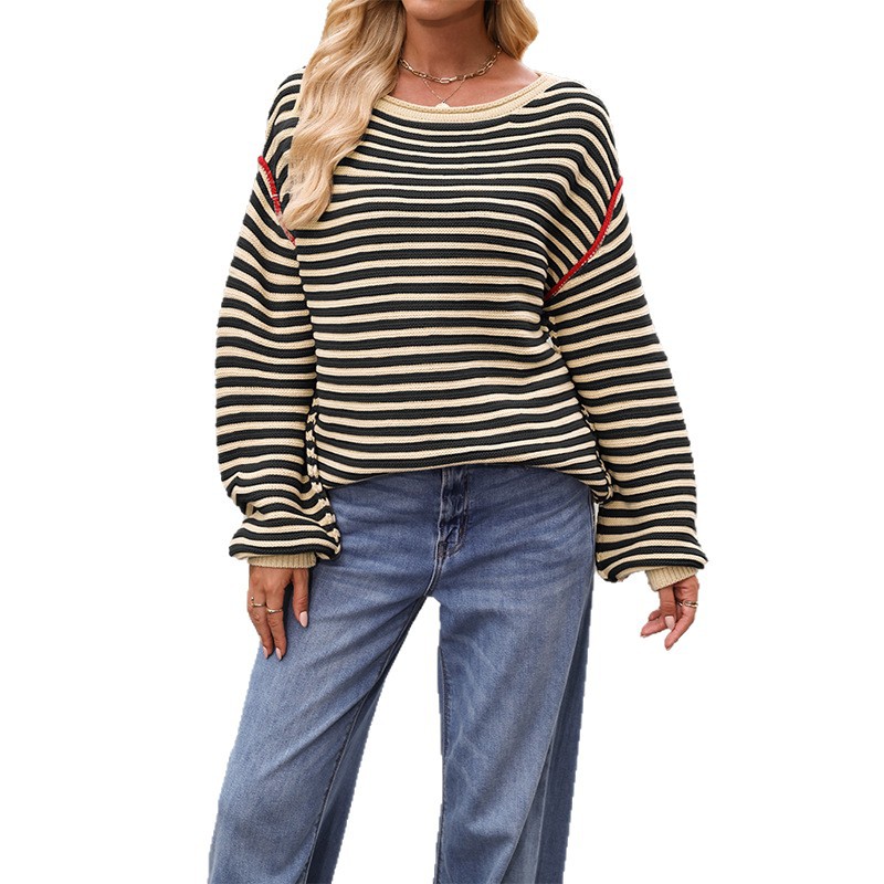 Striped Crewneck Pullover Sweater Loose Long Sleeve