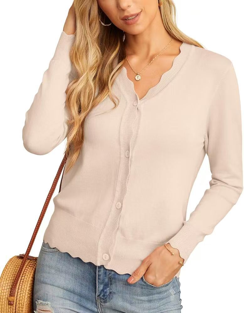 Lightweight Ruffle Trim Short Knit Cardigan