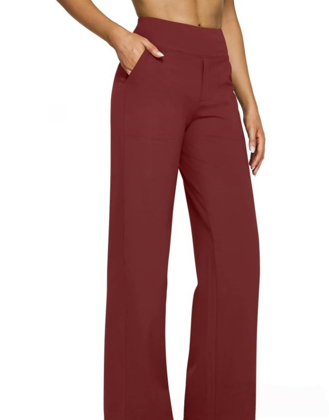 Women's Casual High-Waist Straight-Leg Knit Pants with Pockets