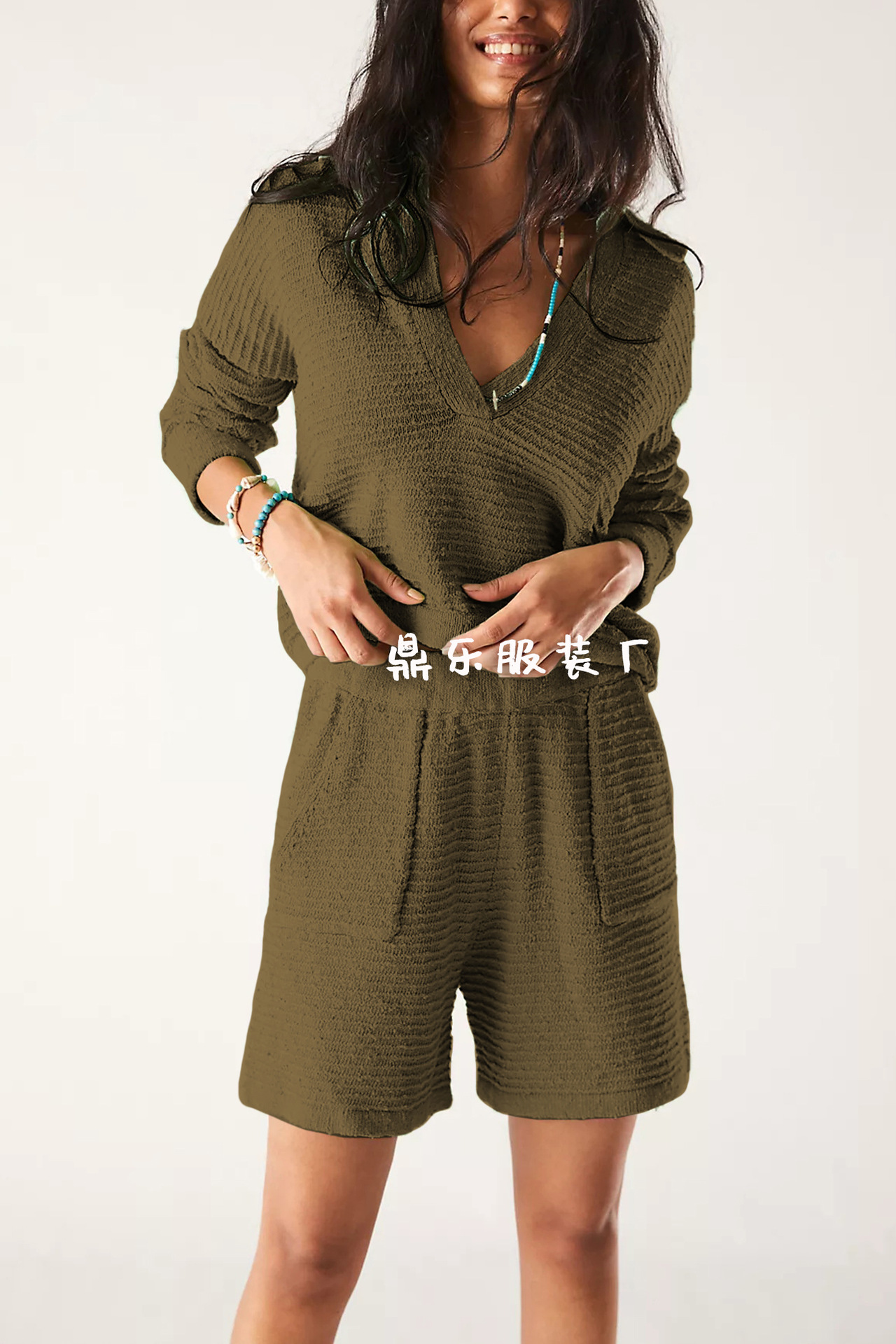 Women's Loose Knit Long Sleeve & Shorts Set
