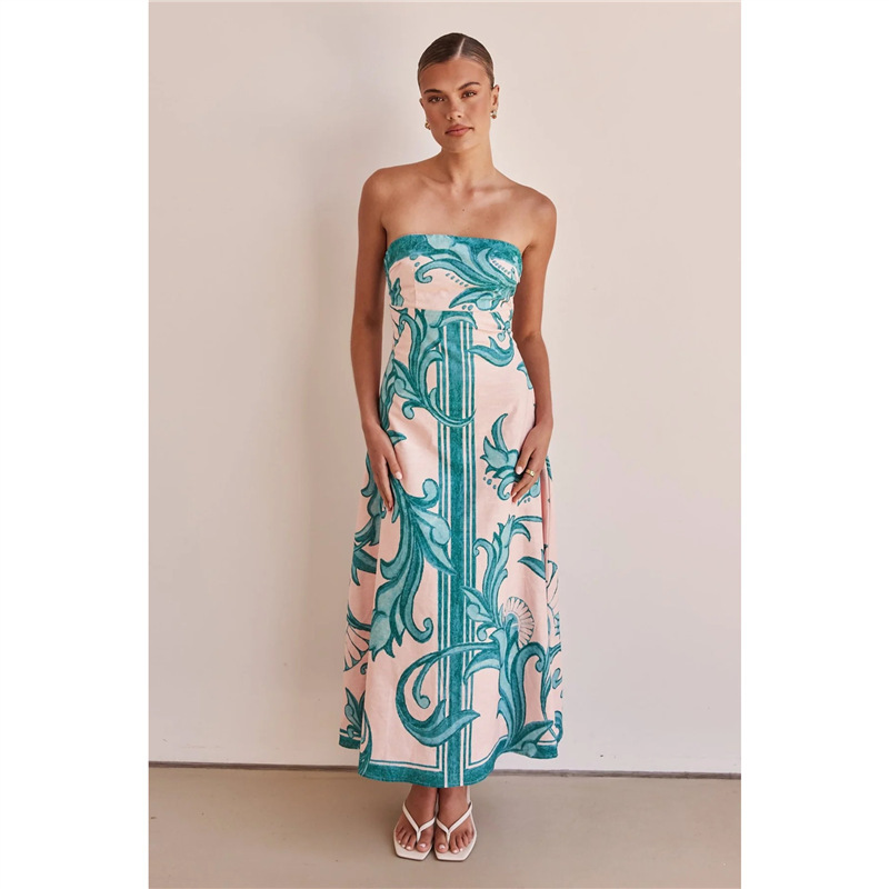 Women's Sleeveless Printed Bodycon Midi Dress with High Waist