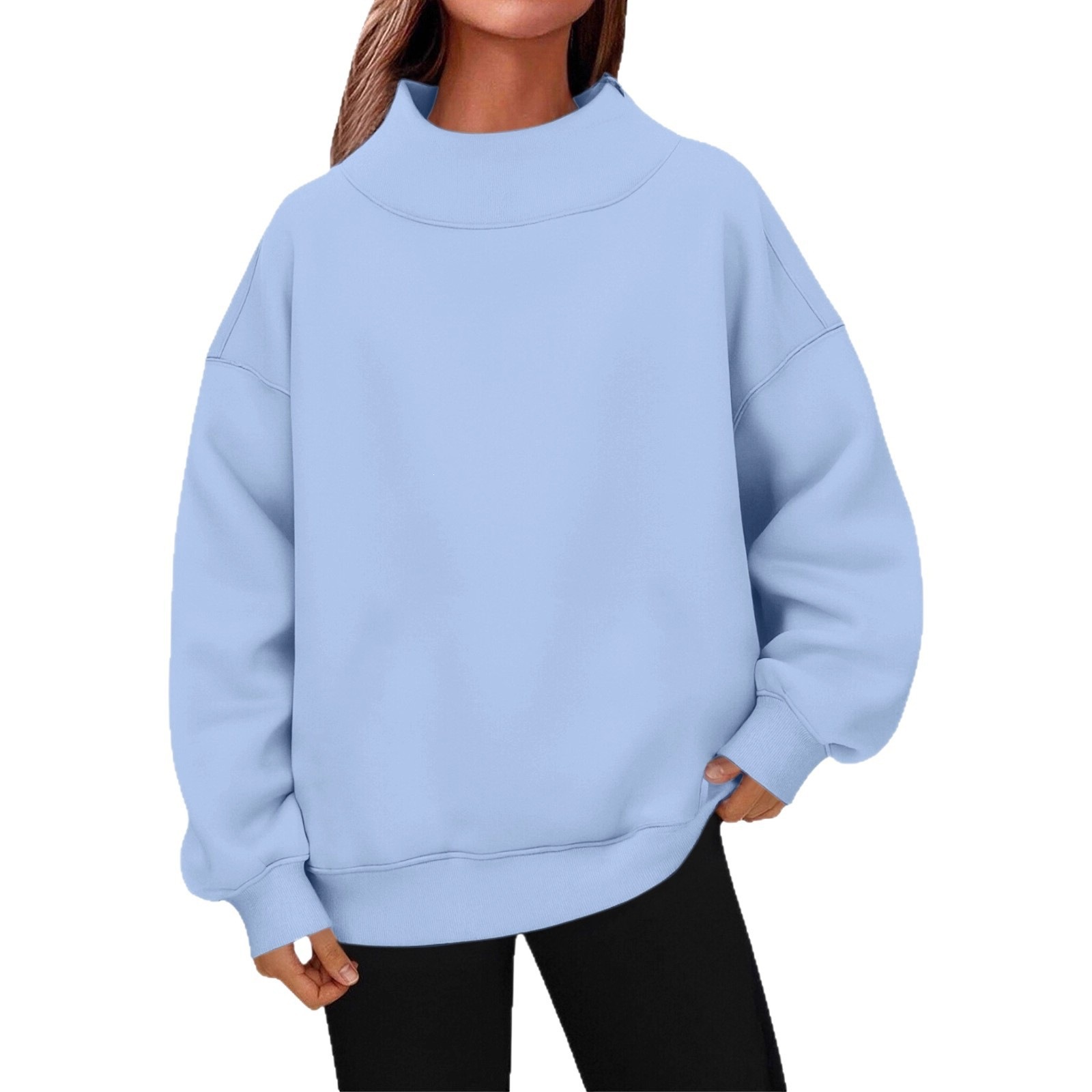 Women's Fleece-Lined Mock Neck Pullover Sweatshirt