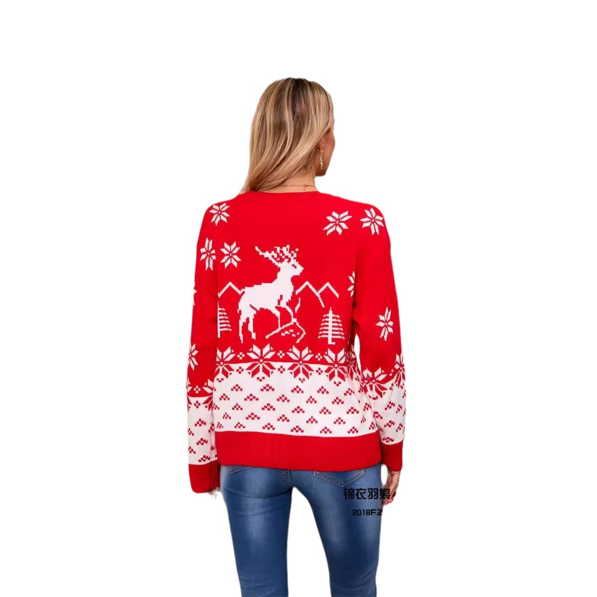 Christmas Tree Pullover Sweater Women's Plus Size Red Round Neck
