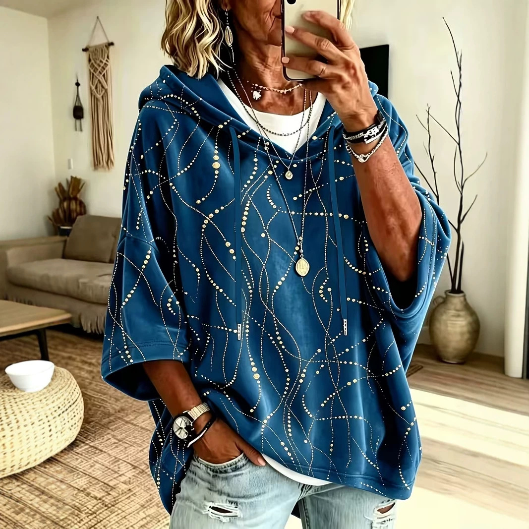 Women's Polka Dot Line Print Casual Hoodie