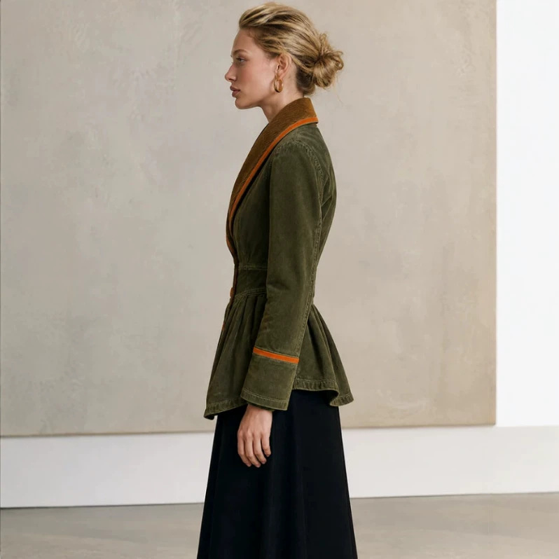 Olive Washed Ruffle Utility Jacket