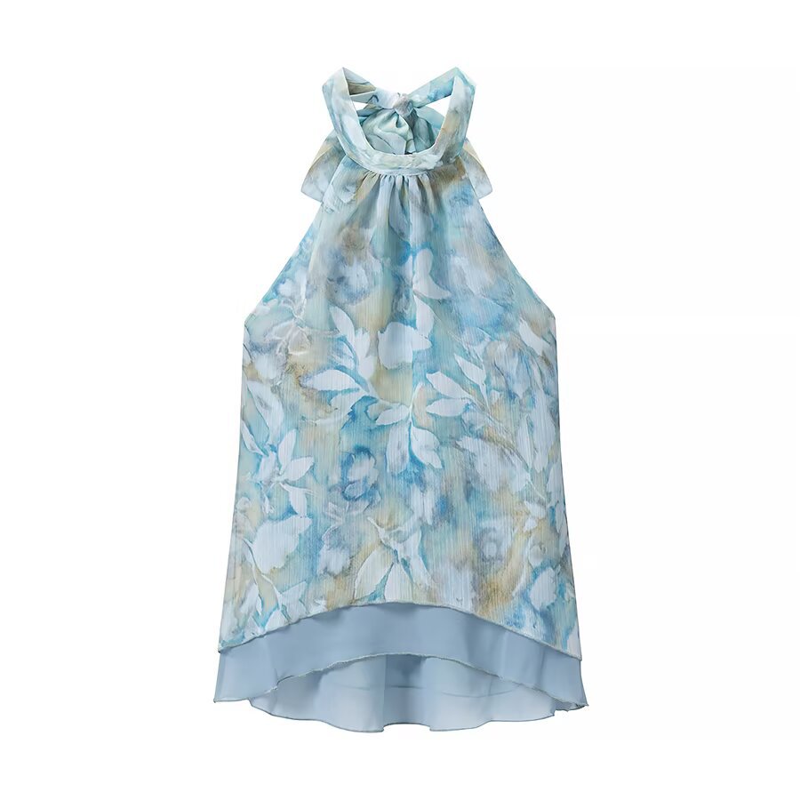 French Floral Halter Top and Midi Skirt Set