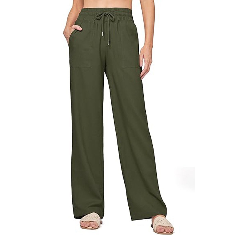 Women's Cotton Linen High Waist Straight Leg Wide Leg Pants