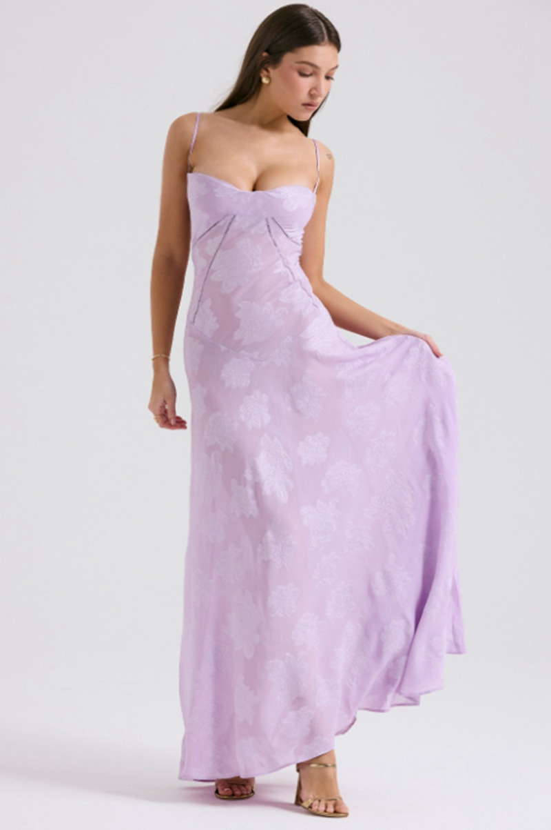 French Lace Tie Strap Sleeveless Long Dress