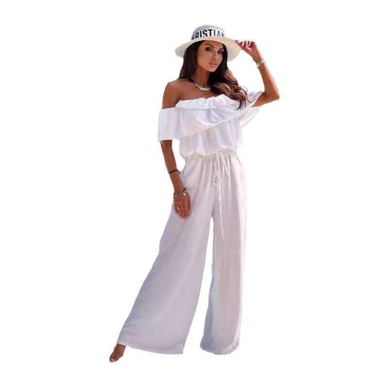 Off-Shoulder One-Shoulder Waist-Defining Wide-Leg Jumpsuit