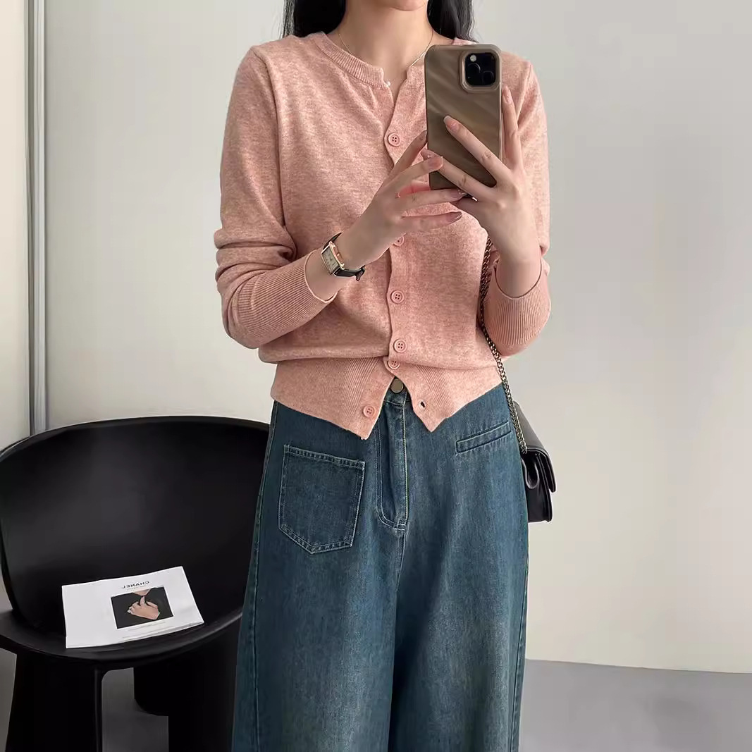 Soft Knit Round Neck Loose Short Cardigan Sweater