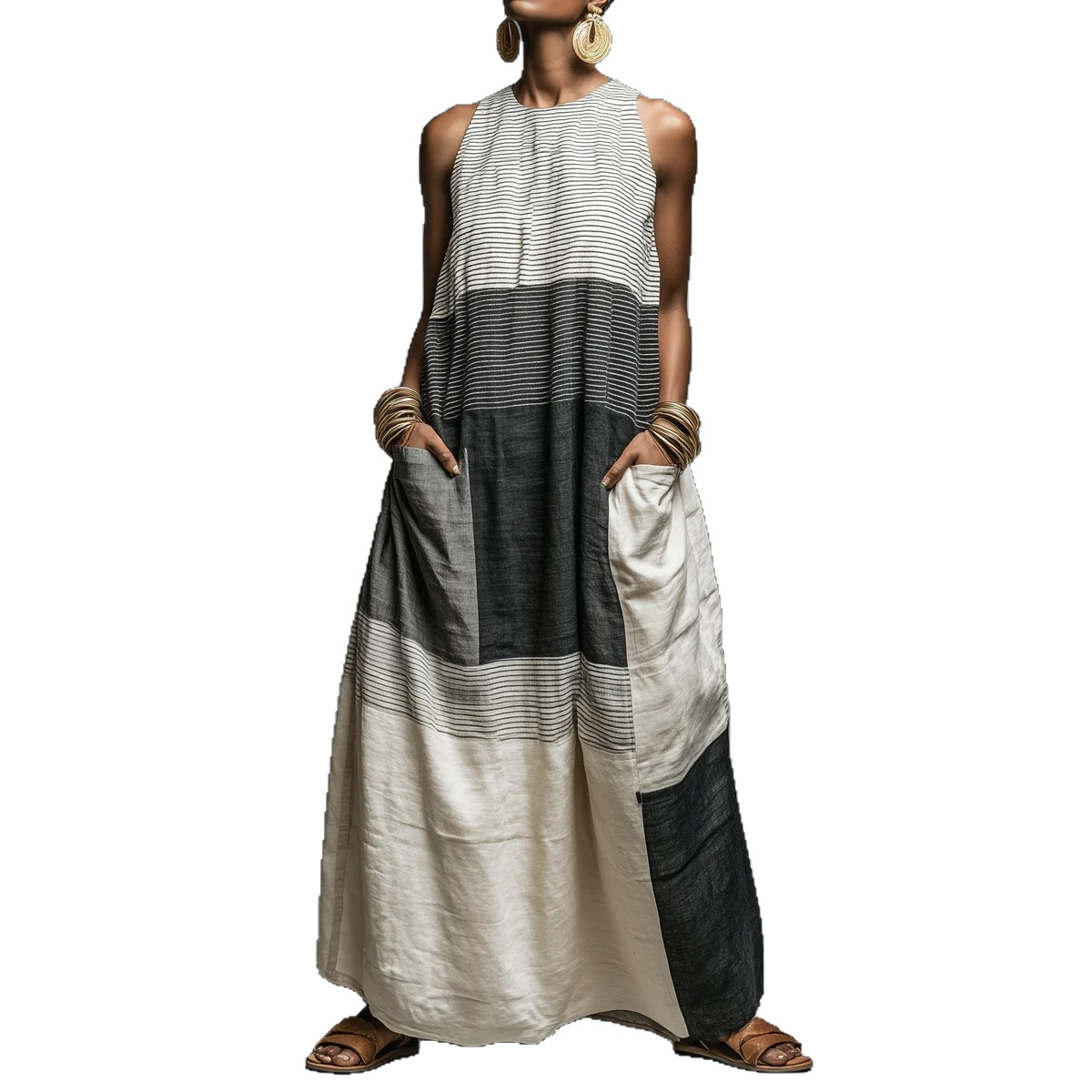 Women's Color-Block Sleeveless Long Dress