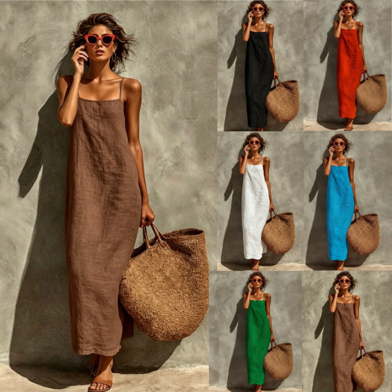 Women's Solid Sleeveless Midi Dress Casual Loose Fit