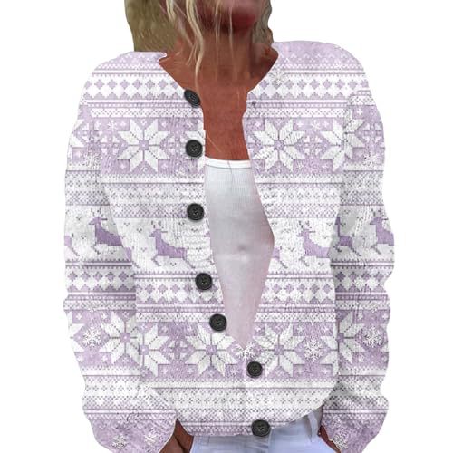 Women's Christmas Print Button Cardigan Sweater