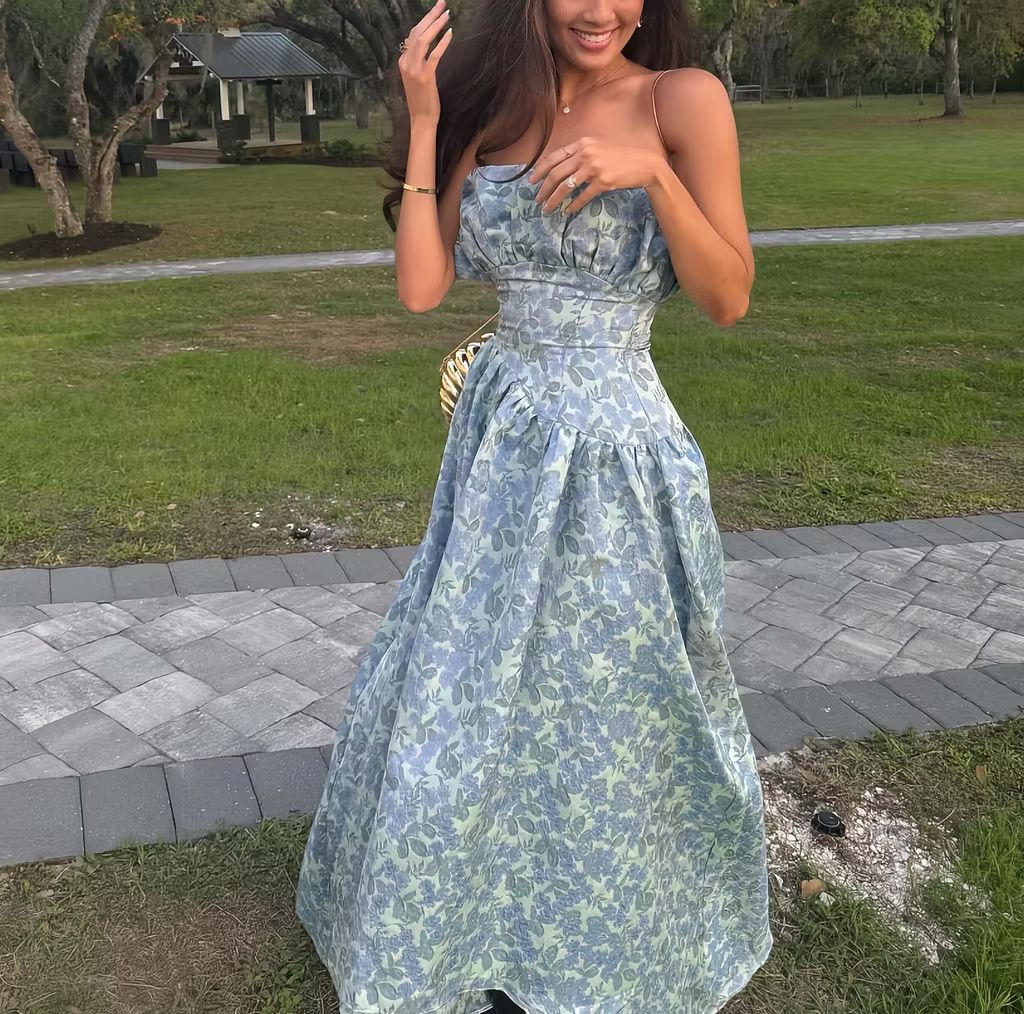 Floral Off-Shoulder High-Waist Asymmetrical Maxi Dress