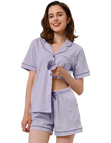 Women's Cuban Collar Short Sleeve Button Lounge Set