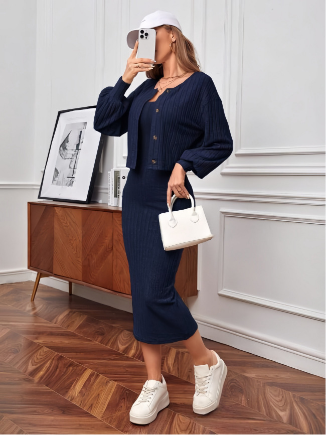 Women's Two-Piece Cardigan and Bodycon Dress Set